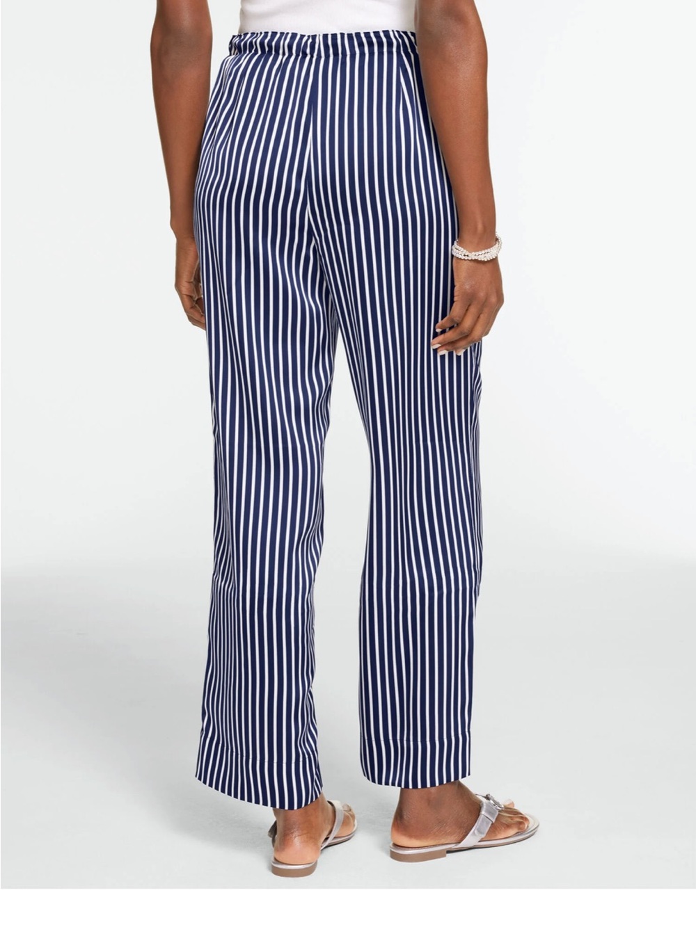 Talbots Navy and White Vertical Stripe High-Rise Pants - Picture 3 of 4